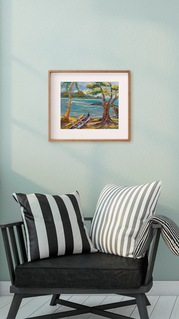 Hawaiian Poster - Diamond Head Volcano from Kahanamoku Beach - Print 11” x 14” - Waikiki Honolulu - Oahu - Hawaii