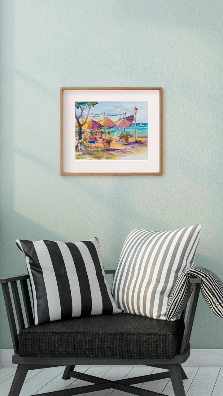 Hawaiian Poster - Umbrellas At Barefoot Beach Cafe - Print 11” x 14” - Honolulu Waikiki - Oahu - Hawaii