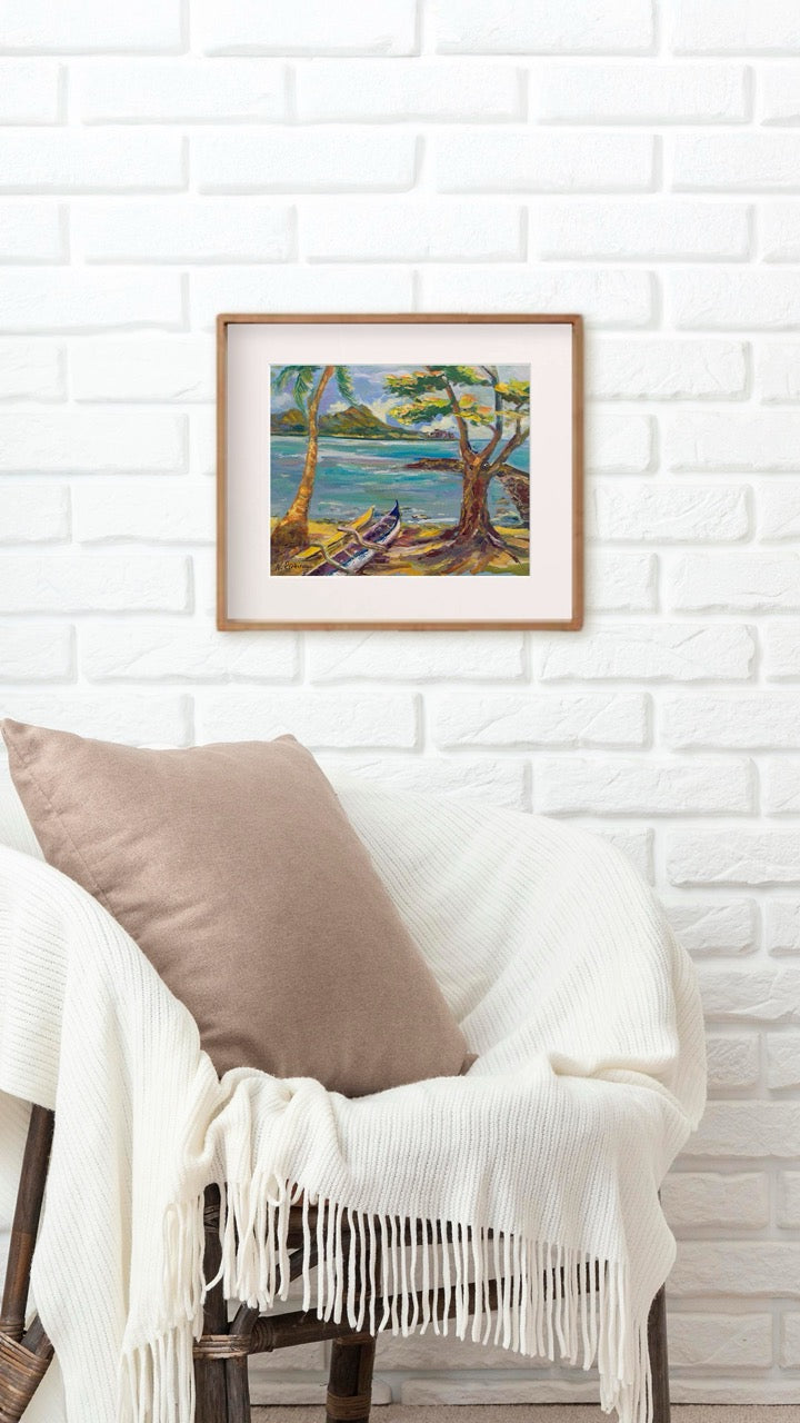 Hawaiian Poster - Diamond Head Volcano from Kahanamoku Beach - Print 11” x 14” - Waikiki Honolulu - Oahu - Hawaii