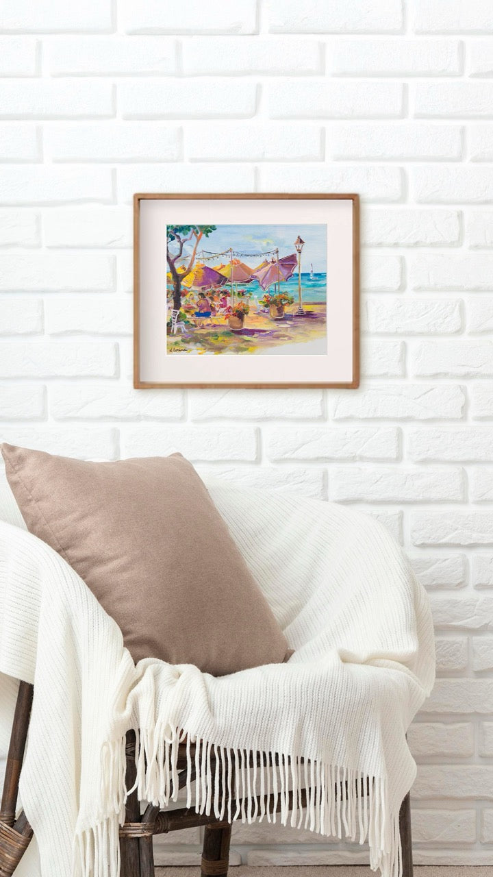 Hawaiian Poster - Umbrellas At Barefoot Beach Cafe - Print 11” x 14” - Honolulu Waikiki - Oahu - Hawaii