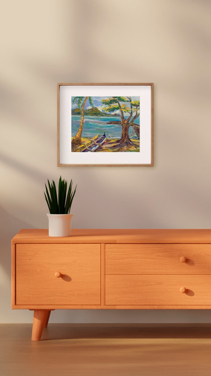 Hawaiian Poster - Diamond Head Volcano from Kahanamoku Beach - Print 11” x 14” - Waikiki Honolulu - Oahu - Hawaii