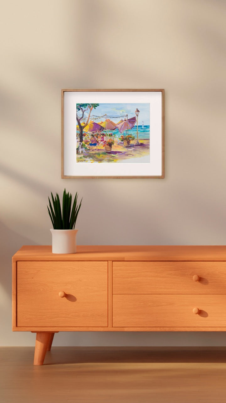 Hawaiian Poster - Umbrellas At Barefoot Beach Cafe - Print 11” x 14” - Honolulu Waikiki - Oahu - Hawaii