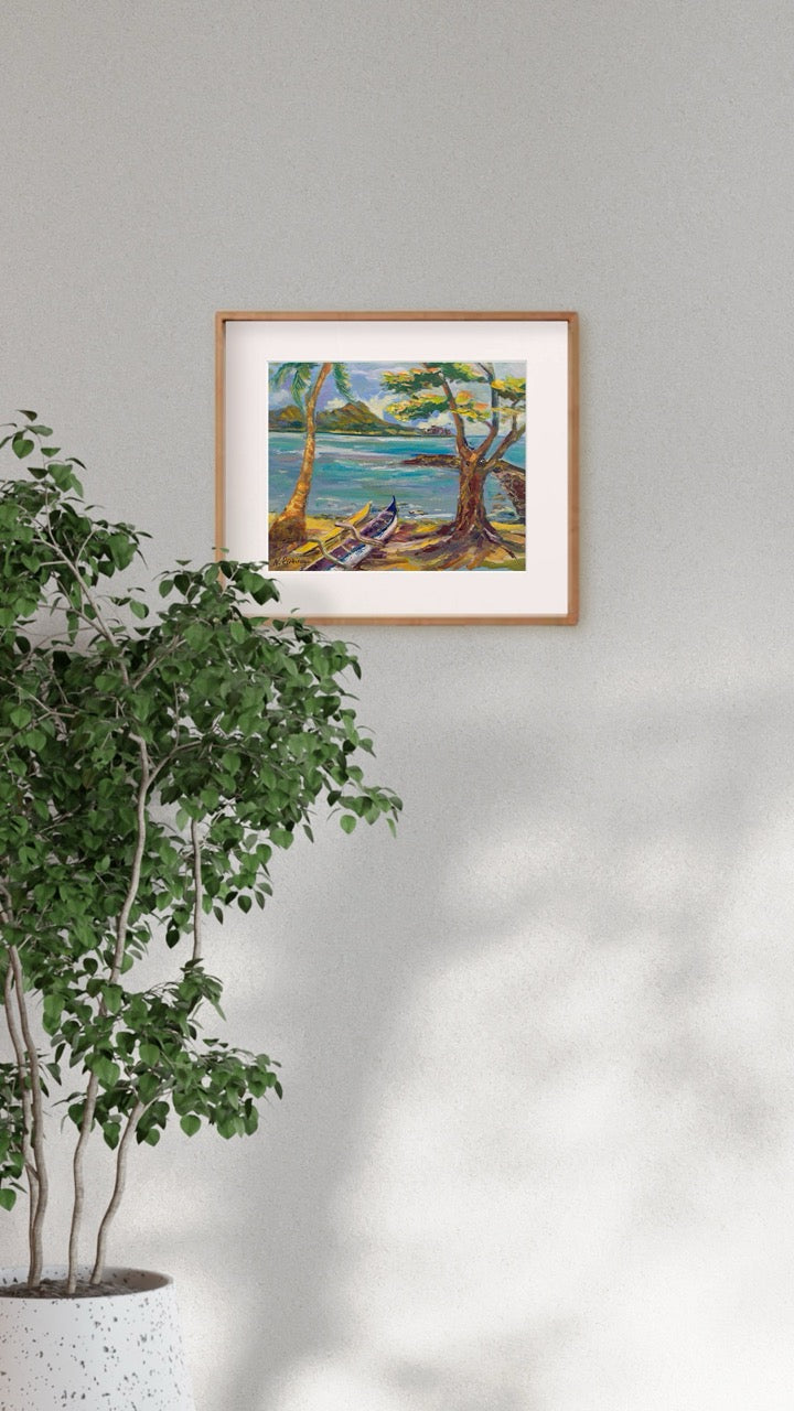 Hawaiian Poster - Diamond Head Volcano from Kahanamoku Beach - Print 11” x 14” - Waikiki Honolulu - Oahu - Hawaii