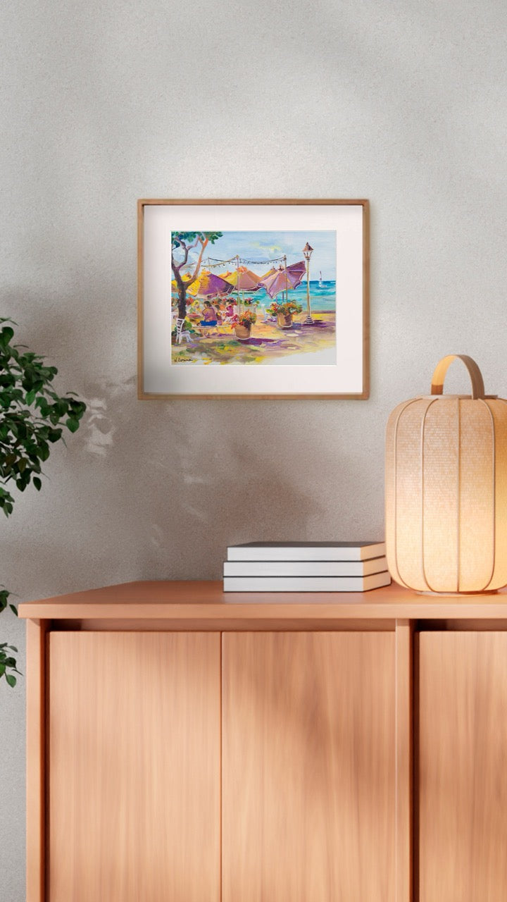 Hawaiian Poster - Umbrellas At Barefoot Beach Cafe - Print 11” x 14” - Honolulu Waikiki - Oahu - Hawaii