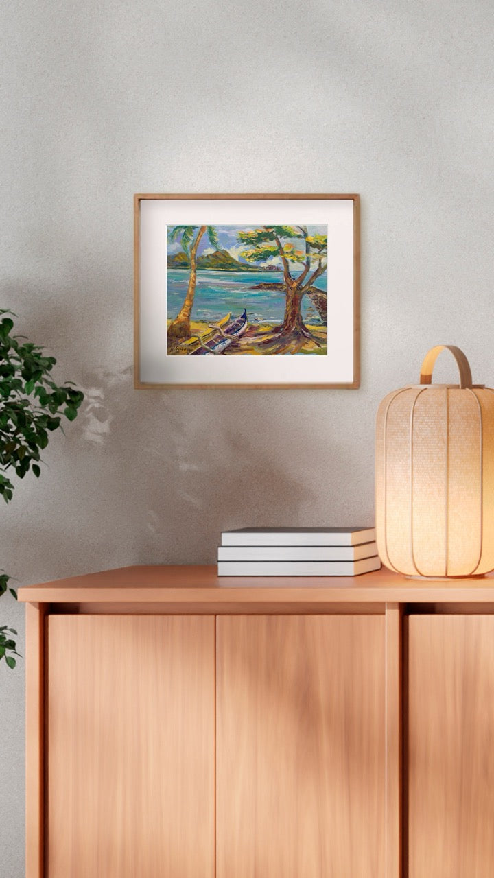 Hawaiian Poster - Diamond Head Volcano from Kahanamoku Beach - Print 11” x 14” - Waikiki Honolulu - Oahu - Hawaii