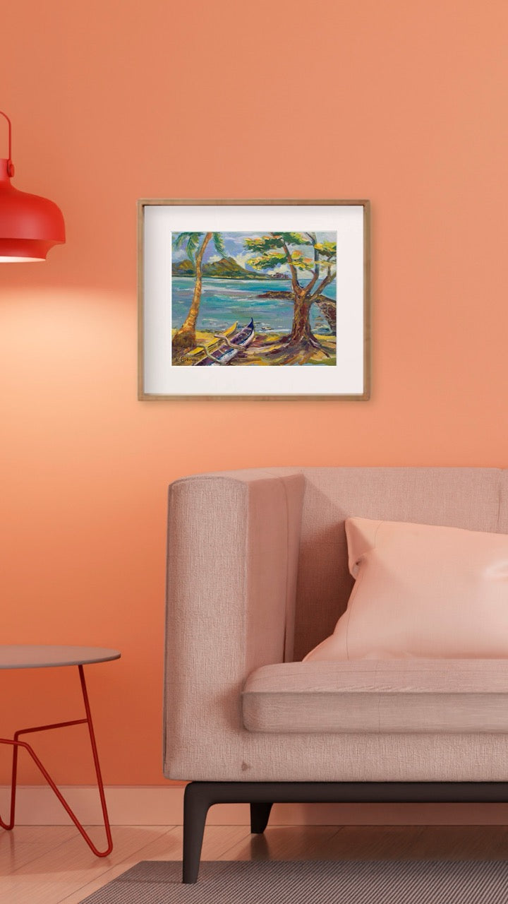 Hawaiian Poster - Diamond Head Volcano from Kahanamoku Beach - Print 11” x 14” - Waikiki Honolulu - Oahu - Hawaii