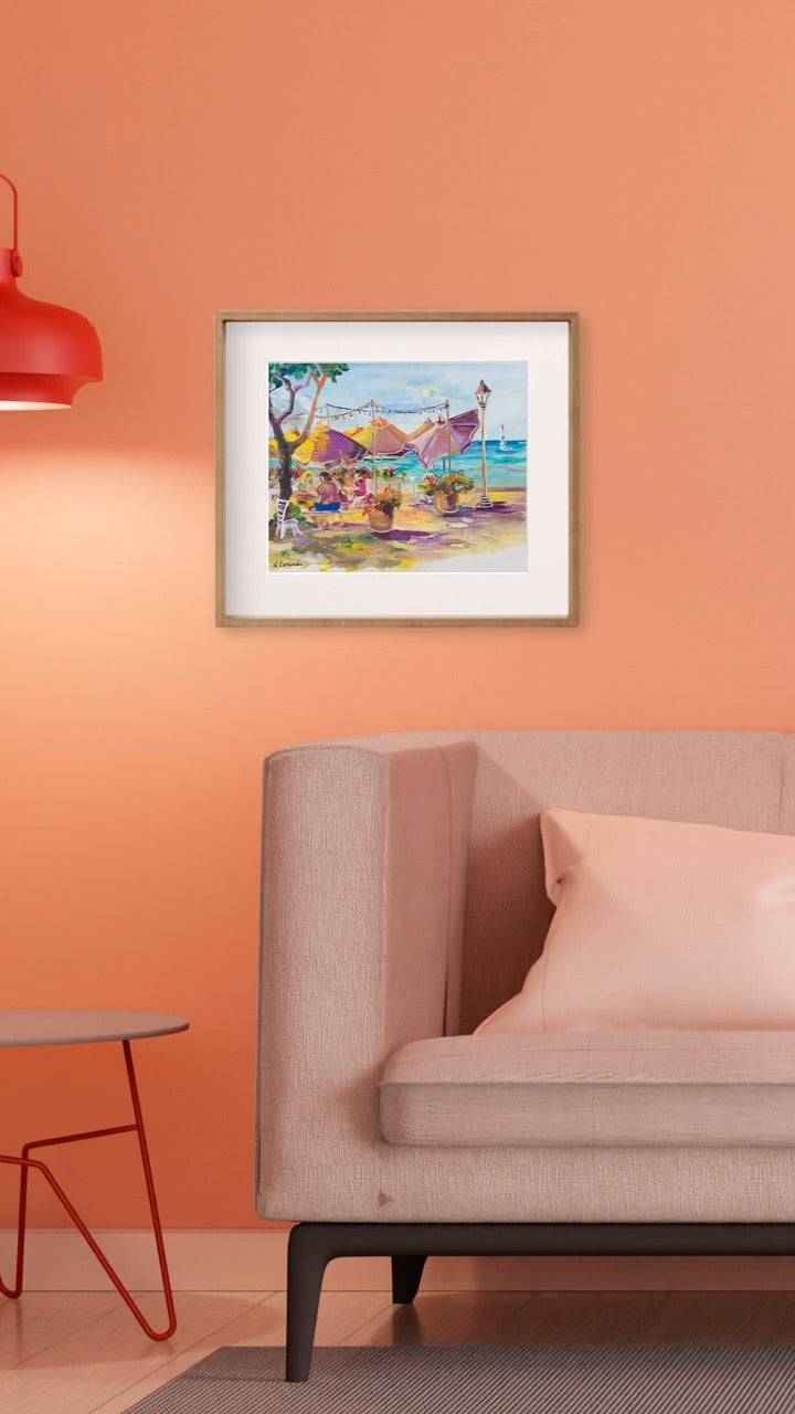 Hawaiian Poster - Umbrellas At Barefoot Beach Cafe - Print 11” x 14” - Honolulu Waikiki - Oahu - Hawaii