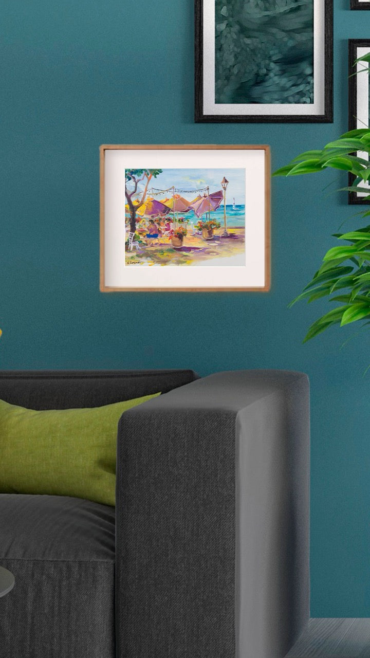 Hawaiian Poster - Umbrellas At Barefoot Beach Cafe - Print 11” x 14” - Honolulu Waikiki - Oahu - Hawaii