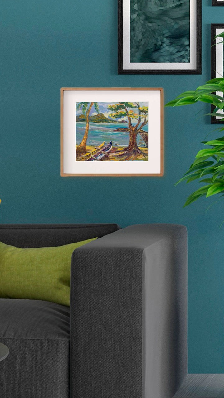 Hawaiian Poster - Diamond Head Volcano from Kahanamoku Beach - Print 11” x 14” - Waikiki Honolulu - Oahu - Hawaii