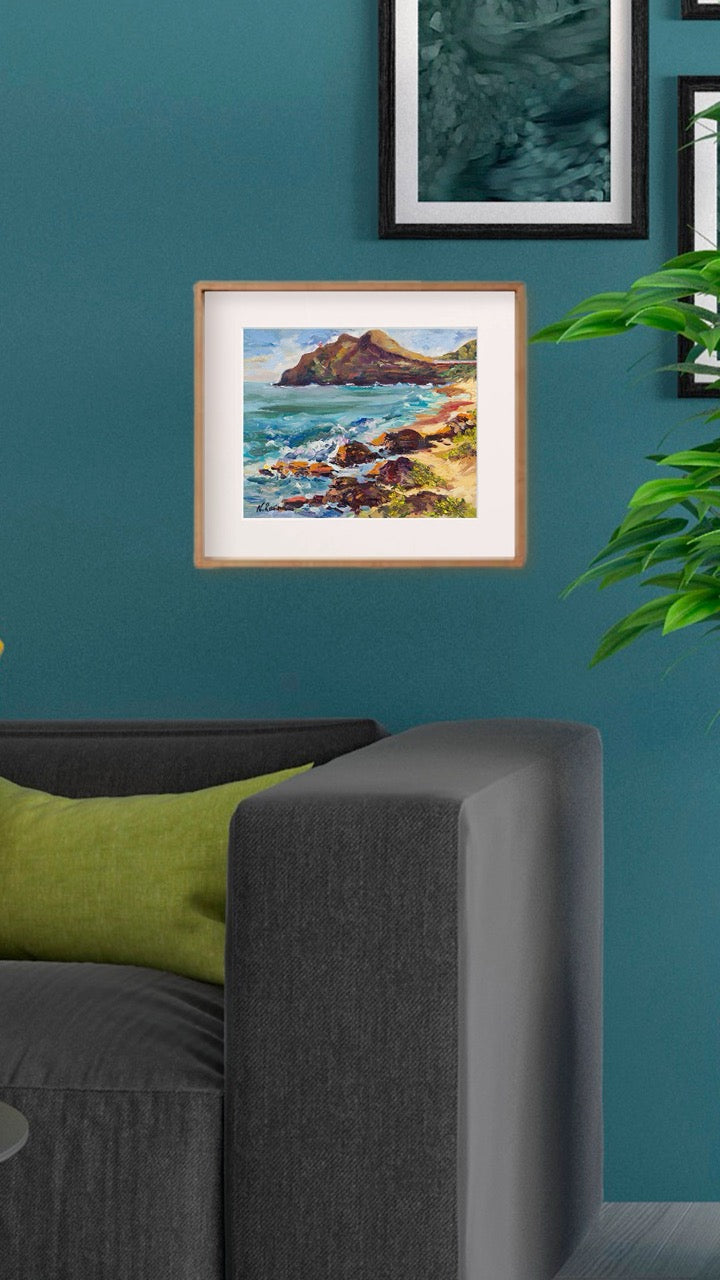 Hawaiian Poster - Makapuu Lighthouse & Cliff from the Beach Park - Print 11” x 14” - Honolulu Windward - Oahu - Hawaii