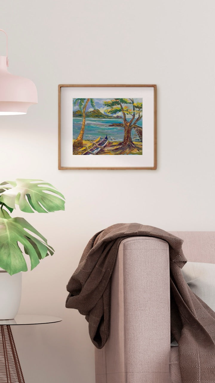 Hawaiian Poster - Diamond Head Volcano from Kahanamoku Beach - Print 11” x 14” - Waikiki Honolulu - Oahu - Hawaii