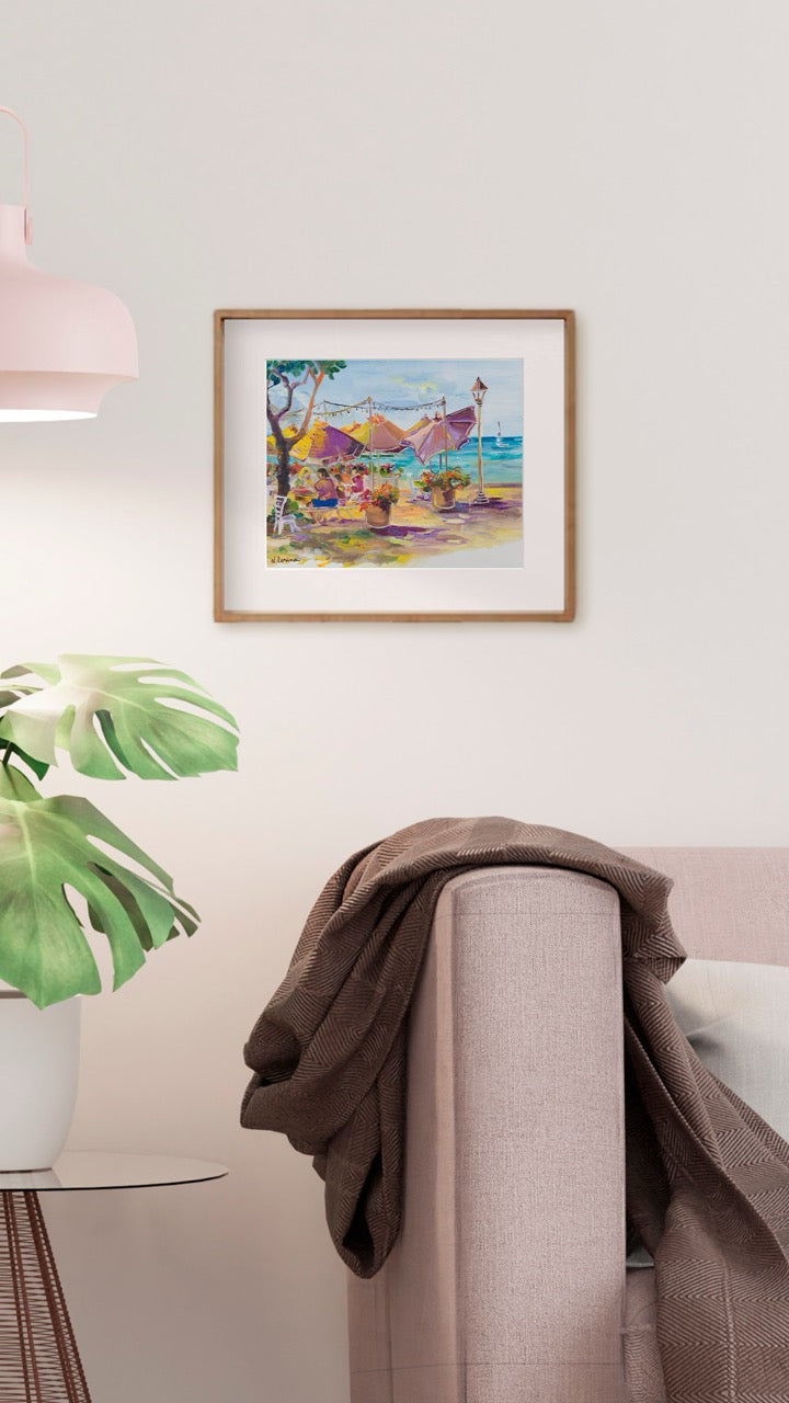 Hawaiian Poster - Umbrellas At Barefoot Beach Cafe - Print 11” x 14” - Honolulu Waikiki - Oahu - Hawaii