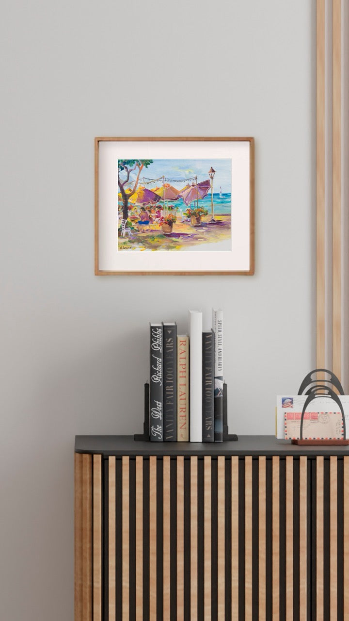 Hawaiian Poster - Umbrellas At Barefoot Beach Cafe - Print 11” x 14” - Honolulu Waikiki - Oahu - Hawaii