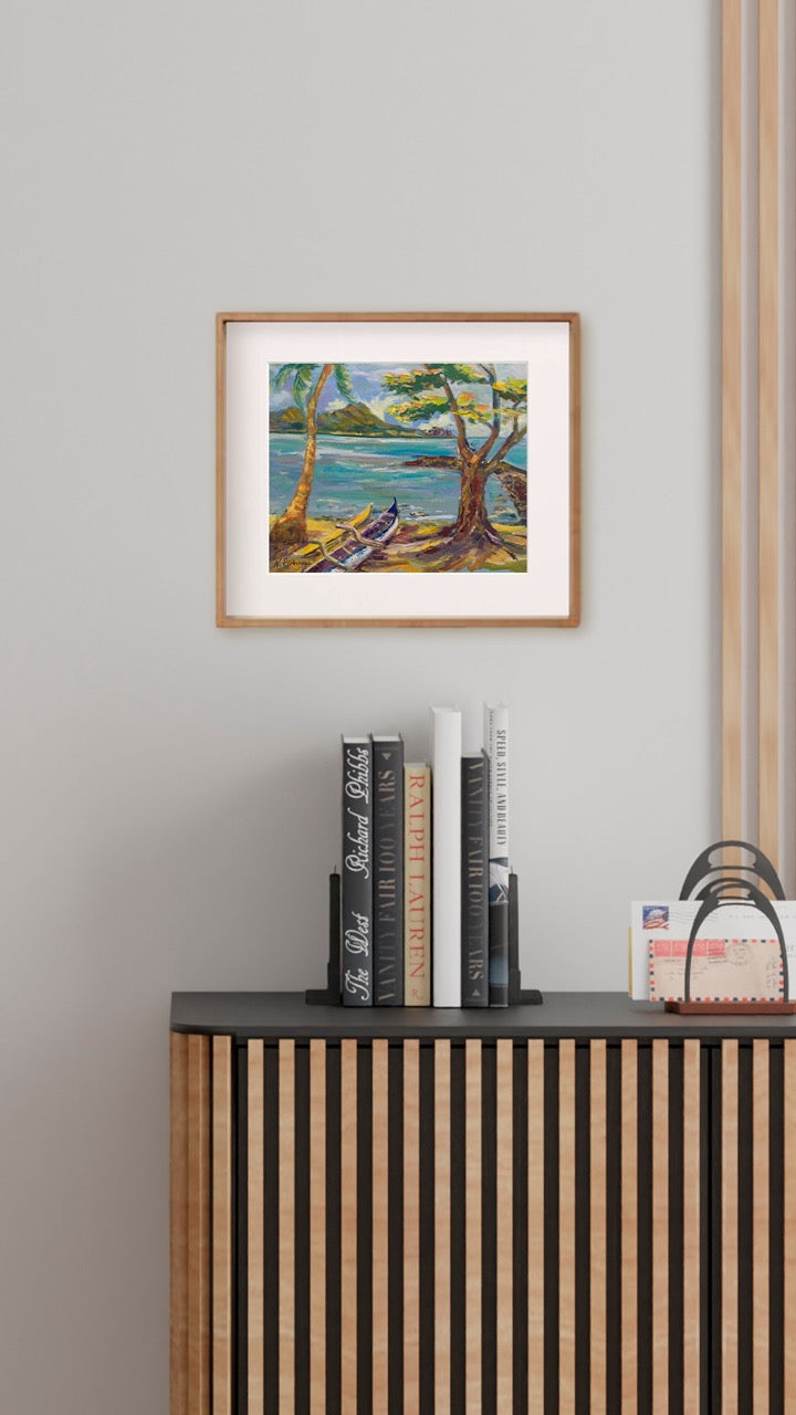 Hawaiian Poster - Diamond Head Volcano from Kahanamoku Beach - Print 11” x 14” - Waikiki Honolulu - Oahu - Hawaii