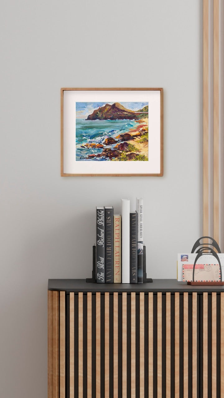Hawaiian Poster - Makapuu Lighthouse & Cliff from the Beach Park - Print 11” x 14” - Honolulu Windward - Oahu - Hawaii