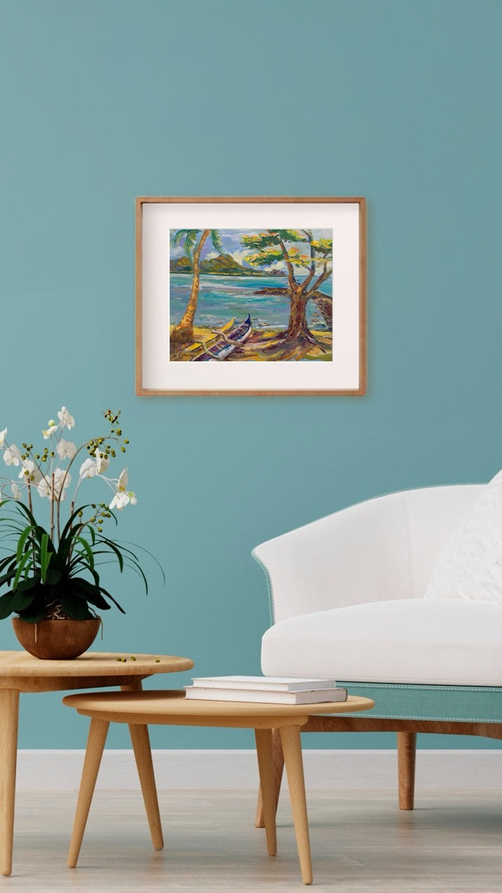 Hawaiian Poster - Diamond Head Volcano from Kahanamoku Beach - Print 11” x 14” - Waikiki Honolulu - Oahu - Hawaii