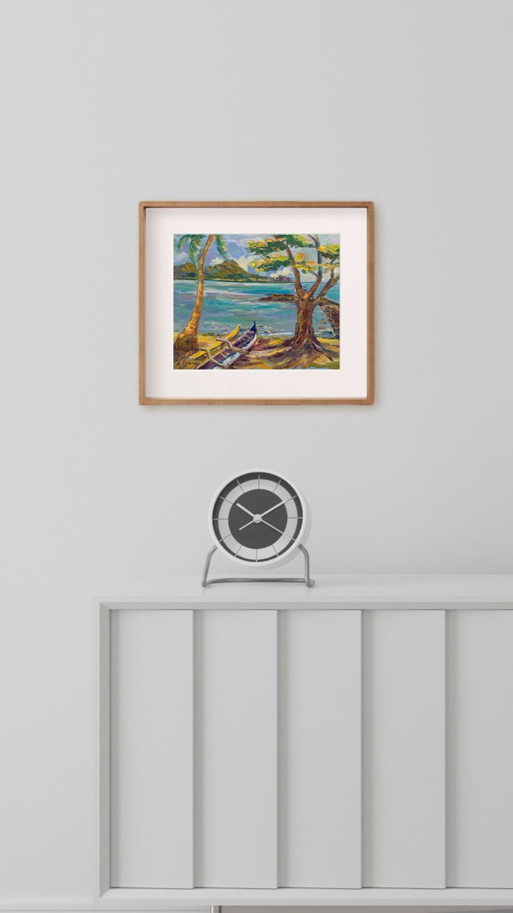 Hawaiian Poster - Diamond Head Volcano from Kahanamoku Beach - Print 11” x 14” - Waikiki Honolulu - Oahu - Hawaii