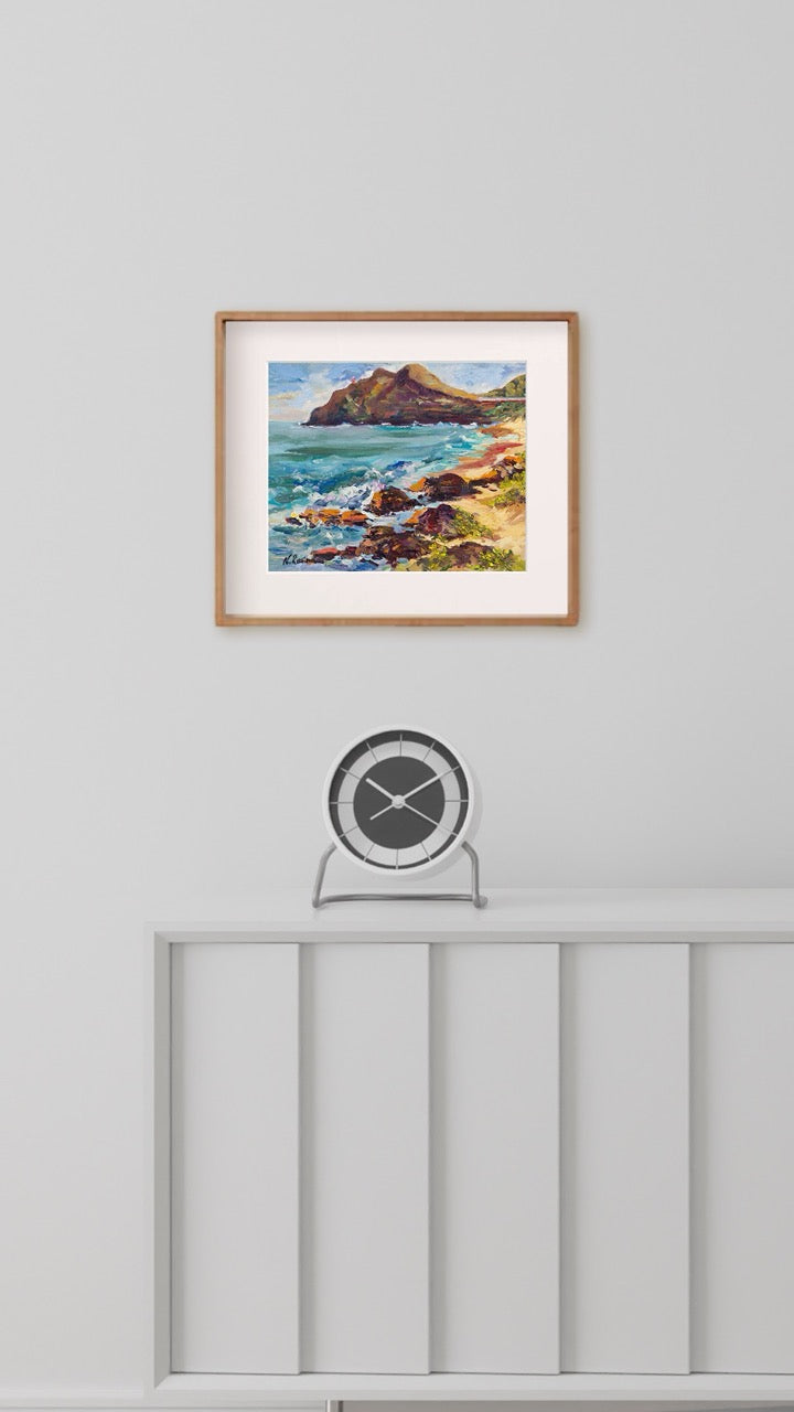 Hawaiian Poster - Makapuu Lighthouse & Cliff from the Beach Park - Print 11” x 14” - Honolulu Windward - Oahu - Hawaii