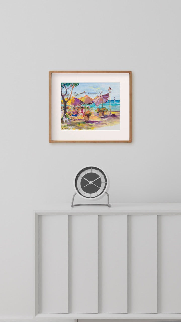 Hawaiian Poster - Umbrellas At Barefoot Beach Cafe - Print 11” x 14” - Honolulu Waikiki - Oahu - Hawaii