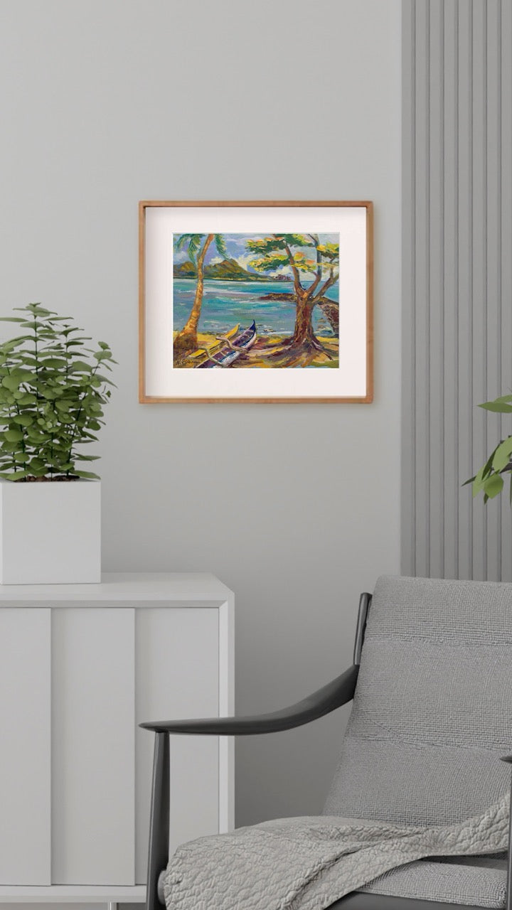 Hawaiian Poster - Diamond Head Volcano from Kahanamoku Beach - Print 11” x 14” - Waikiki Honolulu - Oahu - Hawaii