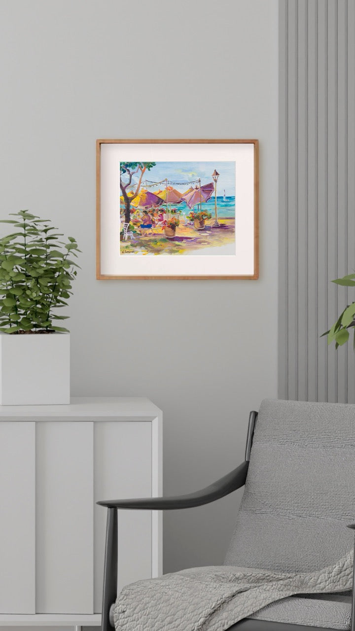 Hawaiian Poster - Umbrellas At Barefoot Beach Cafe - Print 11” x 14” - Honolulu Waikiki - Oahu - Hawaii