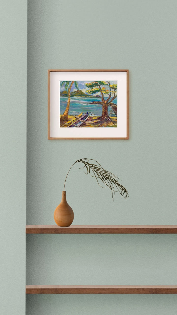 Hawaiian Poster - Diamond Head Volcano from Kahanamoku Beach - Print 11” x 14” - Waikiki Honolulu - Oahu - Hawaii