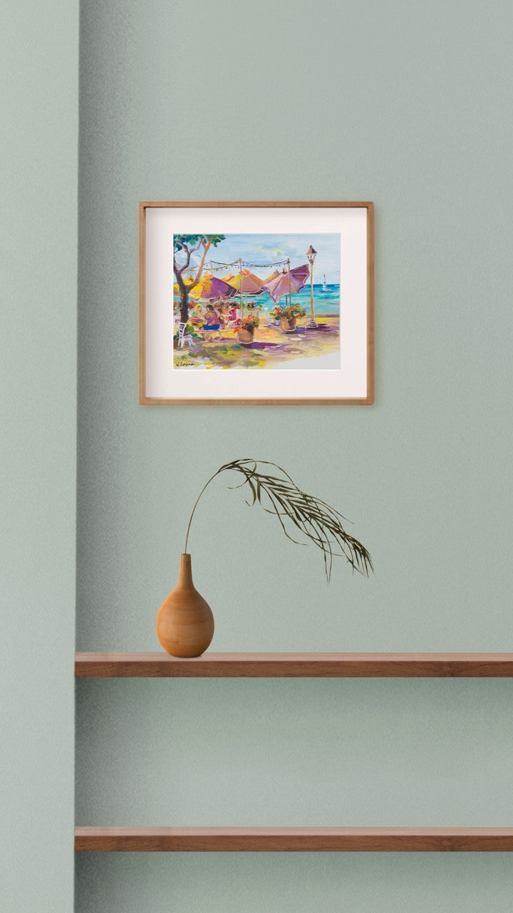 Hawaiian Poster - Umbrellas At Barefoot Beach Cafe - Print 11” x 14” - Honolulu Waikiki - Oahu - Hawaii