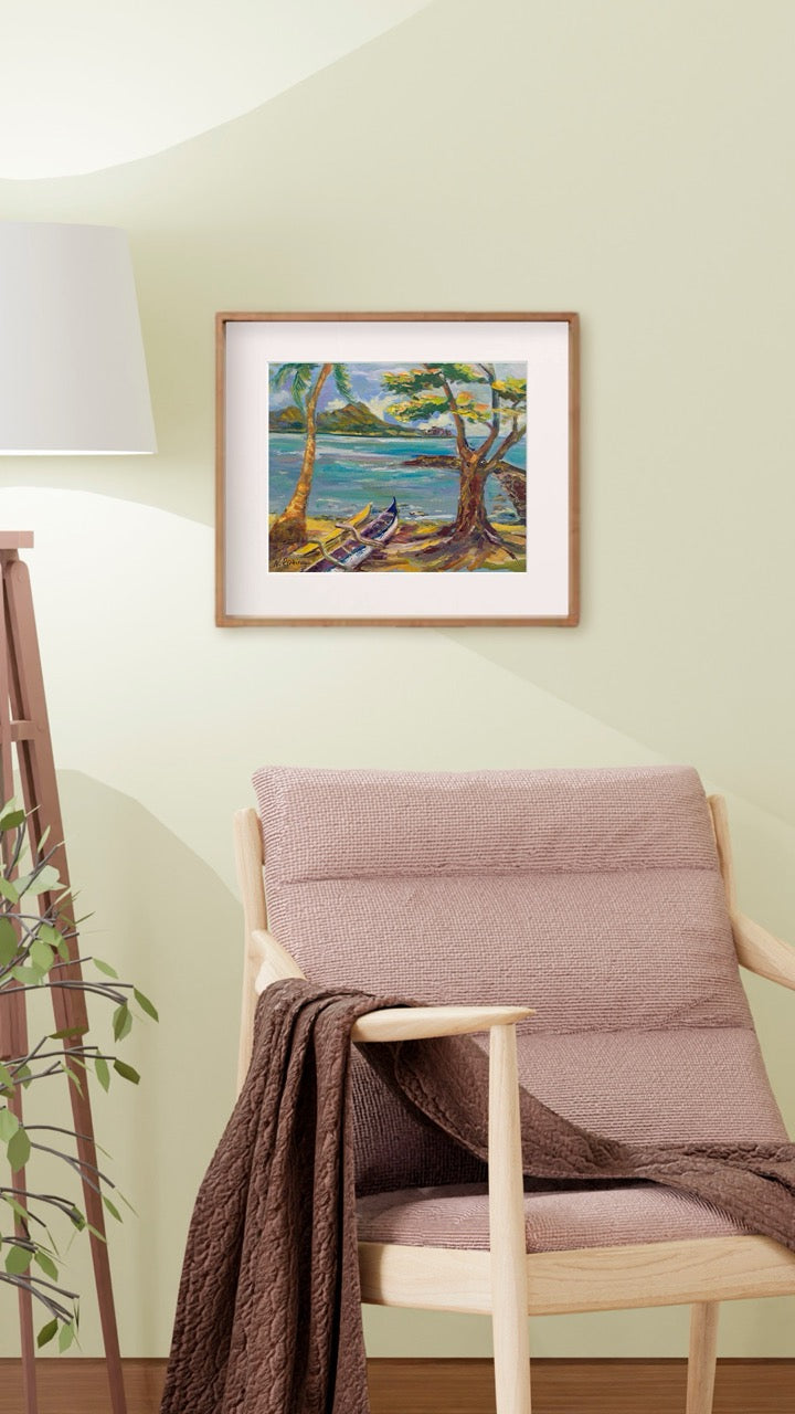 Hawaiian Poster - Diamond Head Volcano from Kahanamoku Beach - Print 11” x 14” - Waikiki Honolulu - Oahu - Hawaii