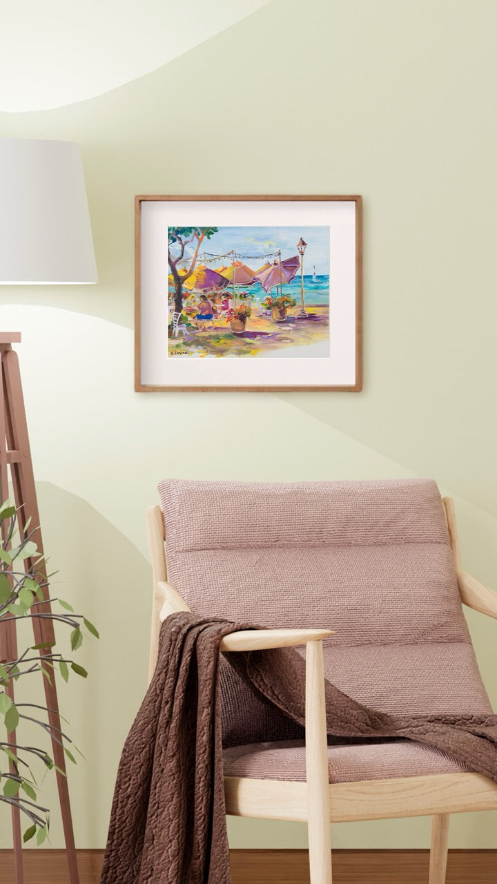 Hawaiian Poster - Umbrellas At Barefoot Beach Cafe - Print 11” x 14” - Honolulu Waikiki - Oahu - Hawaii