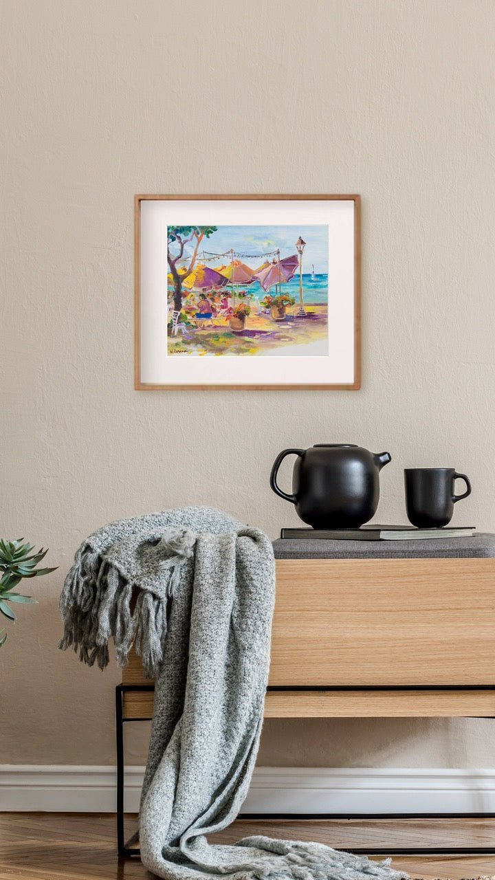 Hawaiian Poster - Umbrellas At Barefoot Beach Cafe - Print 11” x 14” - Honolulu Waikiki - Oahu - Hawaii