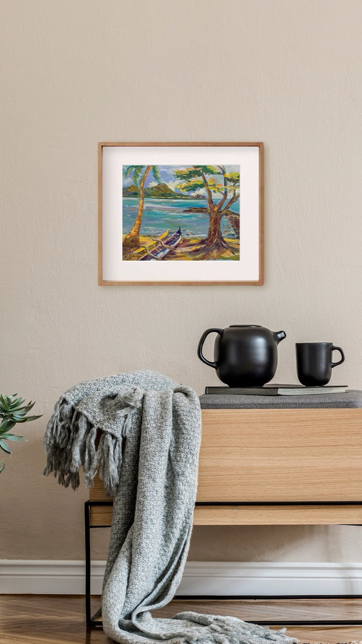 Hawaiian Poster - Diamond Head Volcano from Kahanamoku Beach - Print 11” x 14” - Waikiki Honolulu - Oahu - Hawaii