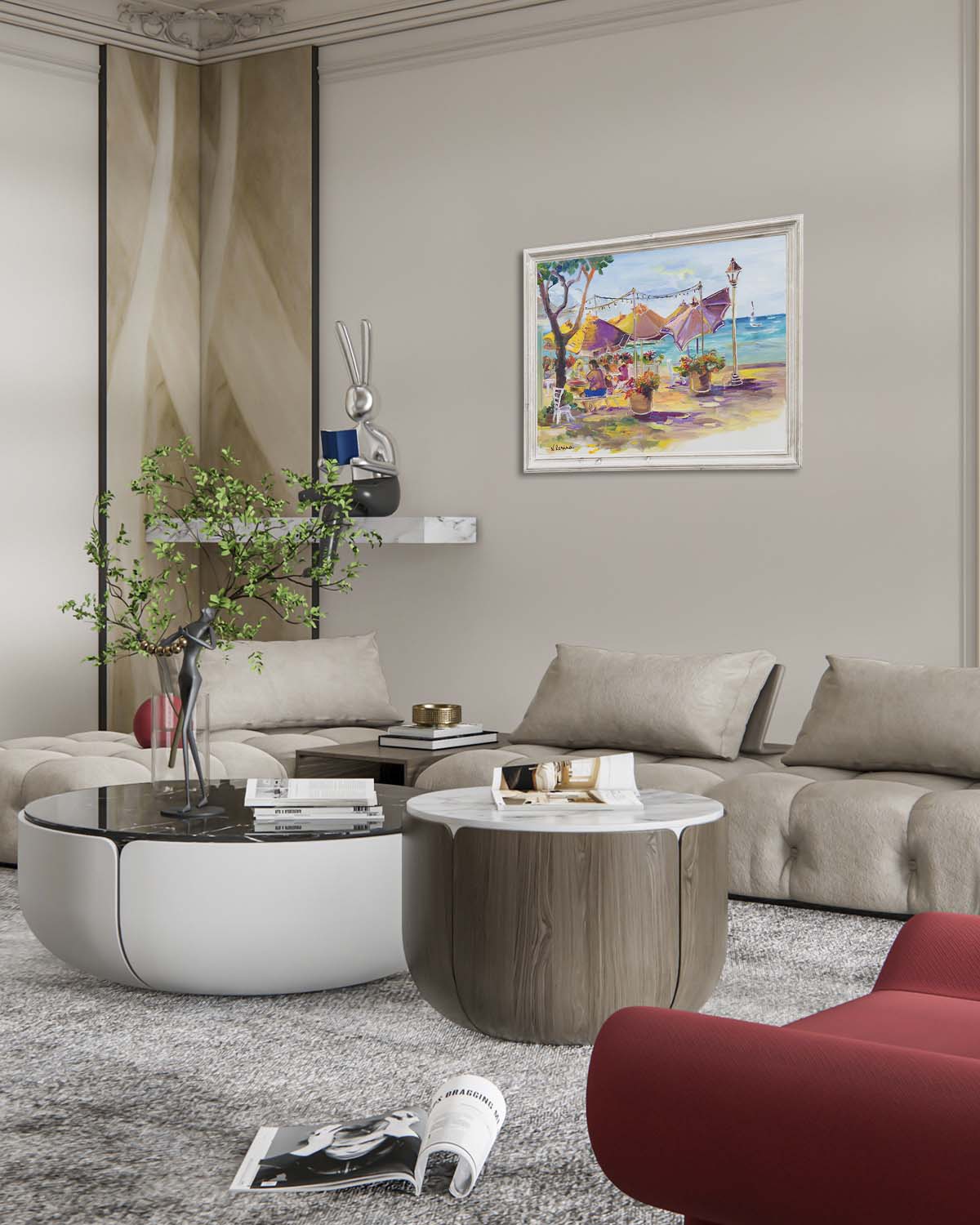 Umbrellas At Barefoot Beach Cafe - Oil Painting 24" x 18" - Honolulu Waikiki - Oahu - Hawaii