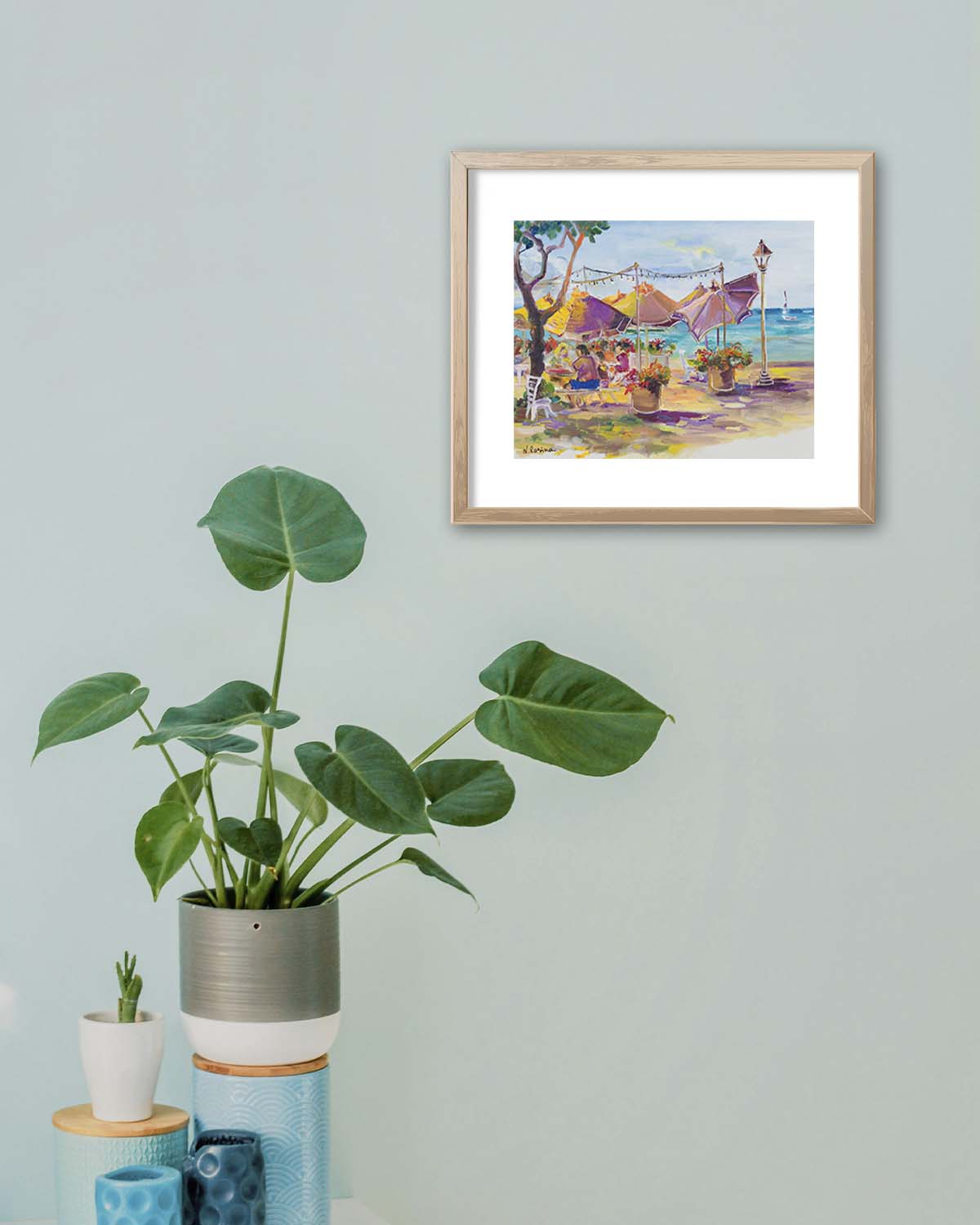 Hawaiian Poster - Umbrellas At Barefoot Beach Cafe - Print 11” x 14” - Honolulu Waikiki - Oahu - Hawaii