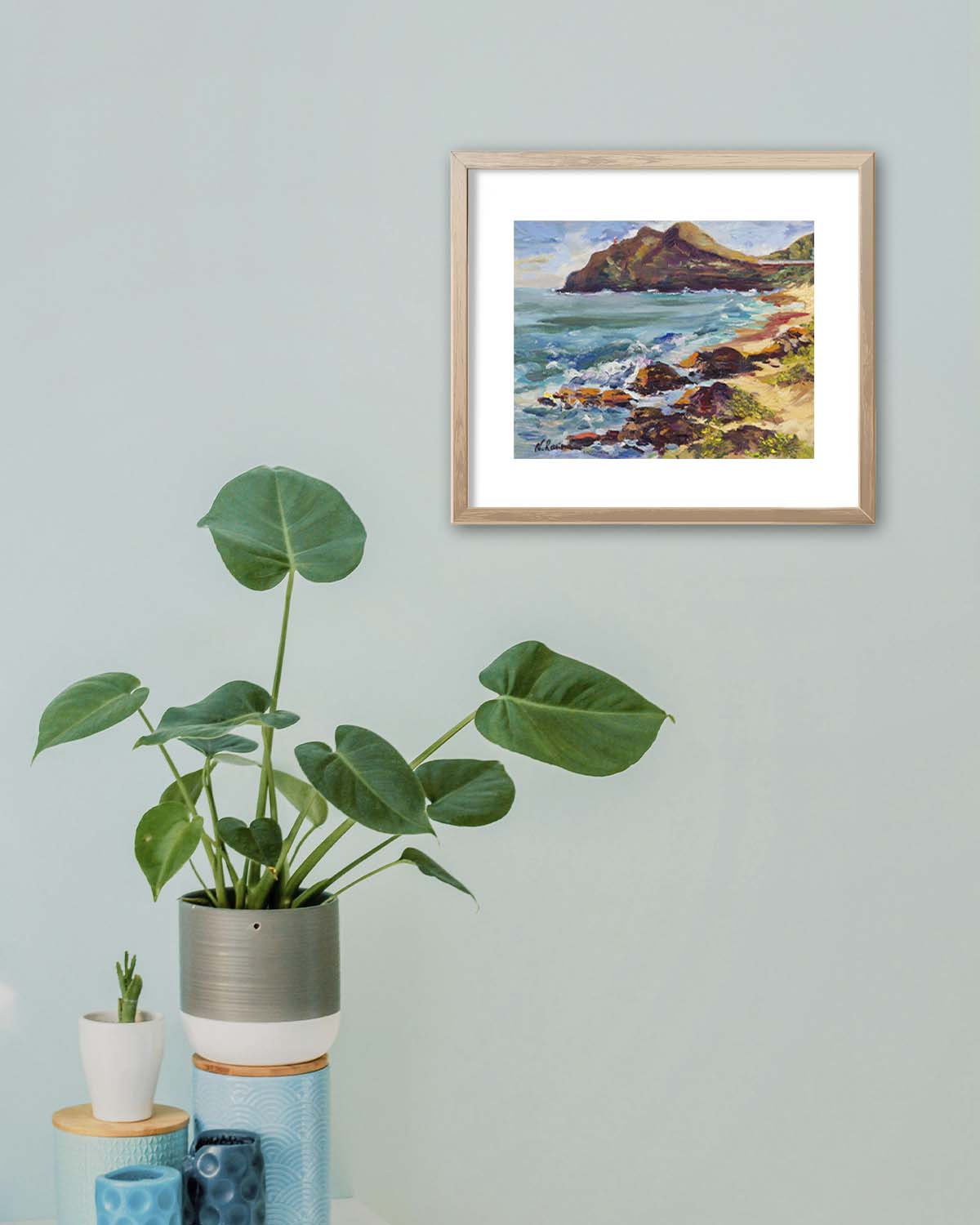 Hawaiian Poster - Makapuu Lighthouse & Cliff from the Beach Park - Print 11” x 14” - Honolulu Windward - Oahu - Hawaii