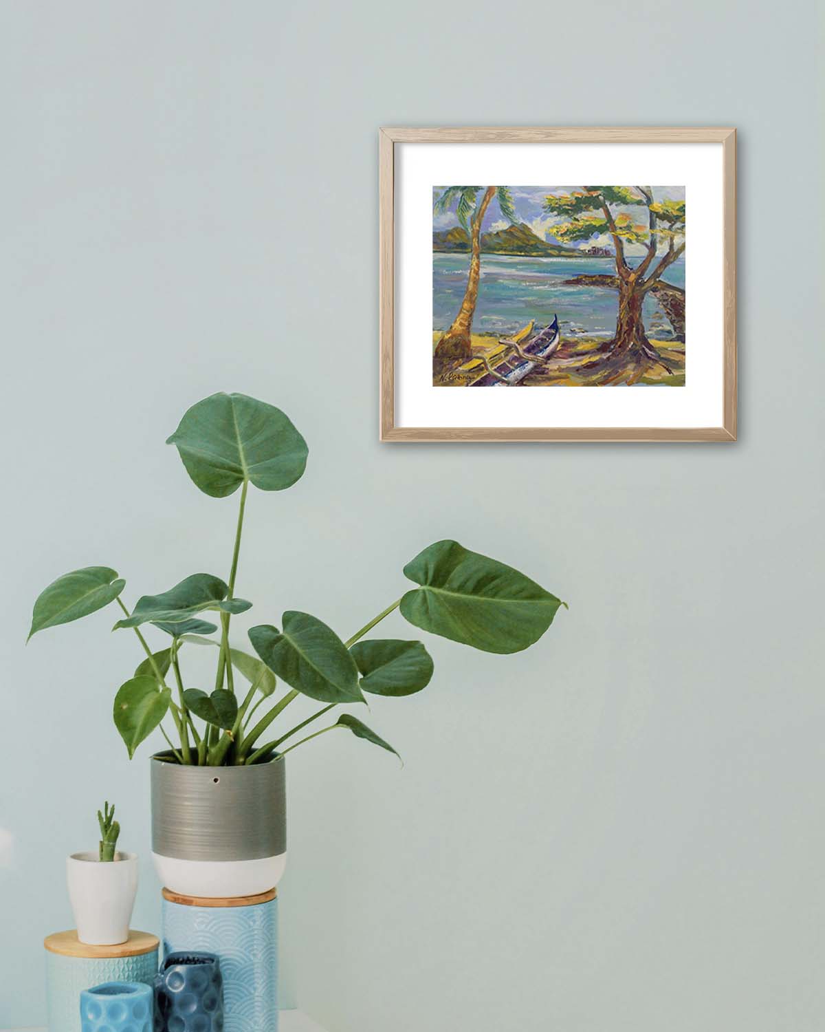 Hawaiian Poster - Diamond Head Volcano from Kahanamoku Beach - Print 11” x 14” - Waikiki Honolulu - Oahu - Hawaii