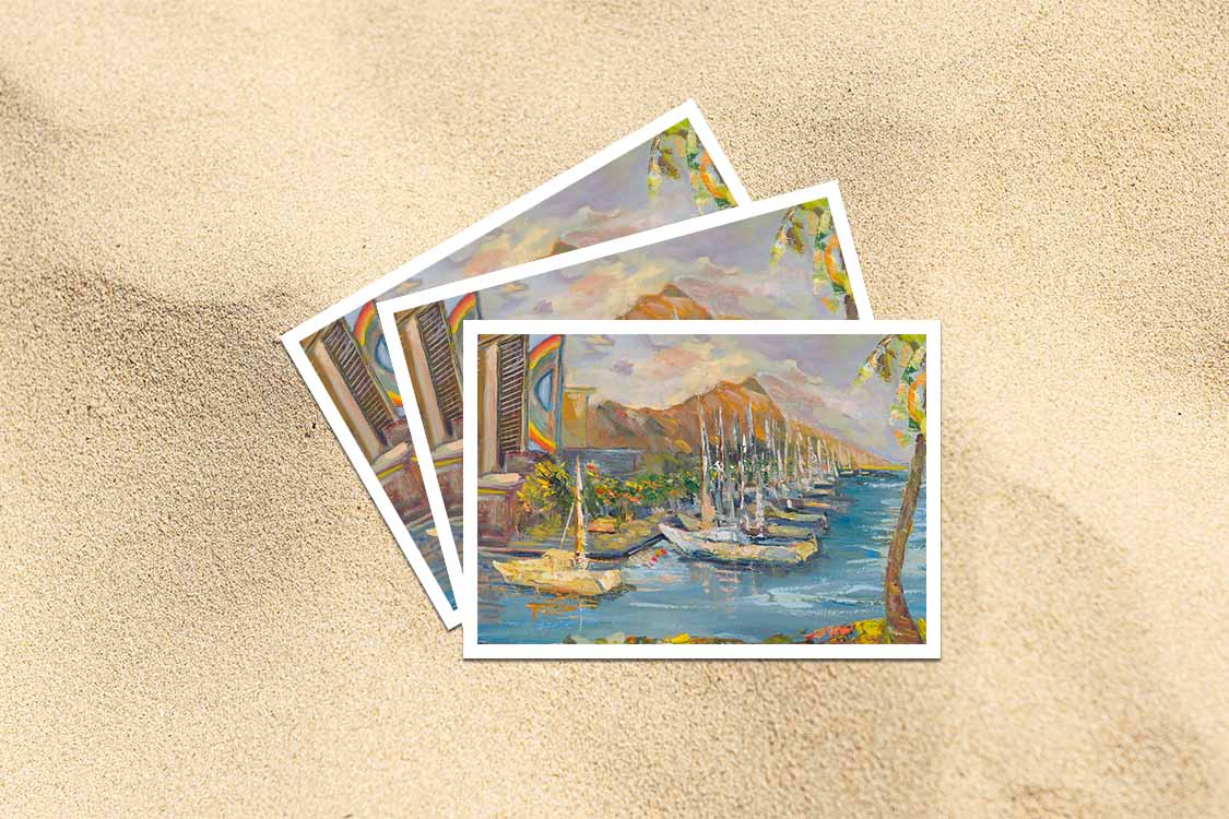 Waikiki & Diamond Head Volcano from Ala Wai Boat Harbor - Postcard 4" x 6" - Honolulu - Oahu - Hawaii
