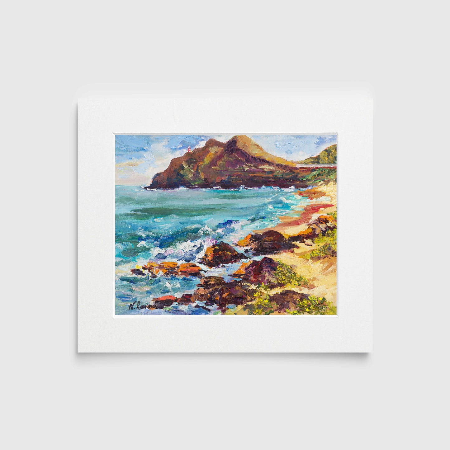 Hawaiian Poster - Makapuu Lighthouse & Cliff from the Beach Park - Print 11” x 14” - Honolulu Windward - Oahu - Hawaii