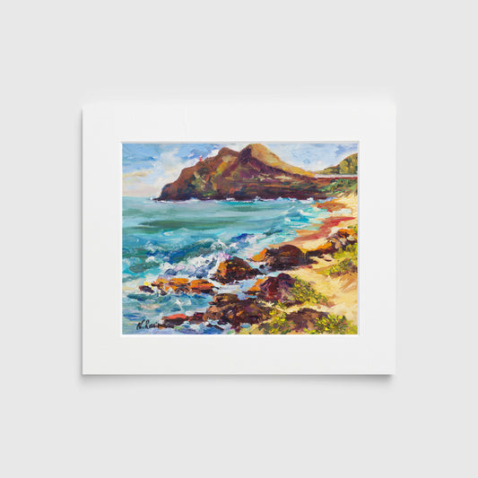 Hawaiian Poster - Makapuu Lighthouse & Cliff from the Beach Park - Print 11” x 14”  - Honolulu Windward - Oahu - Hawaii