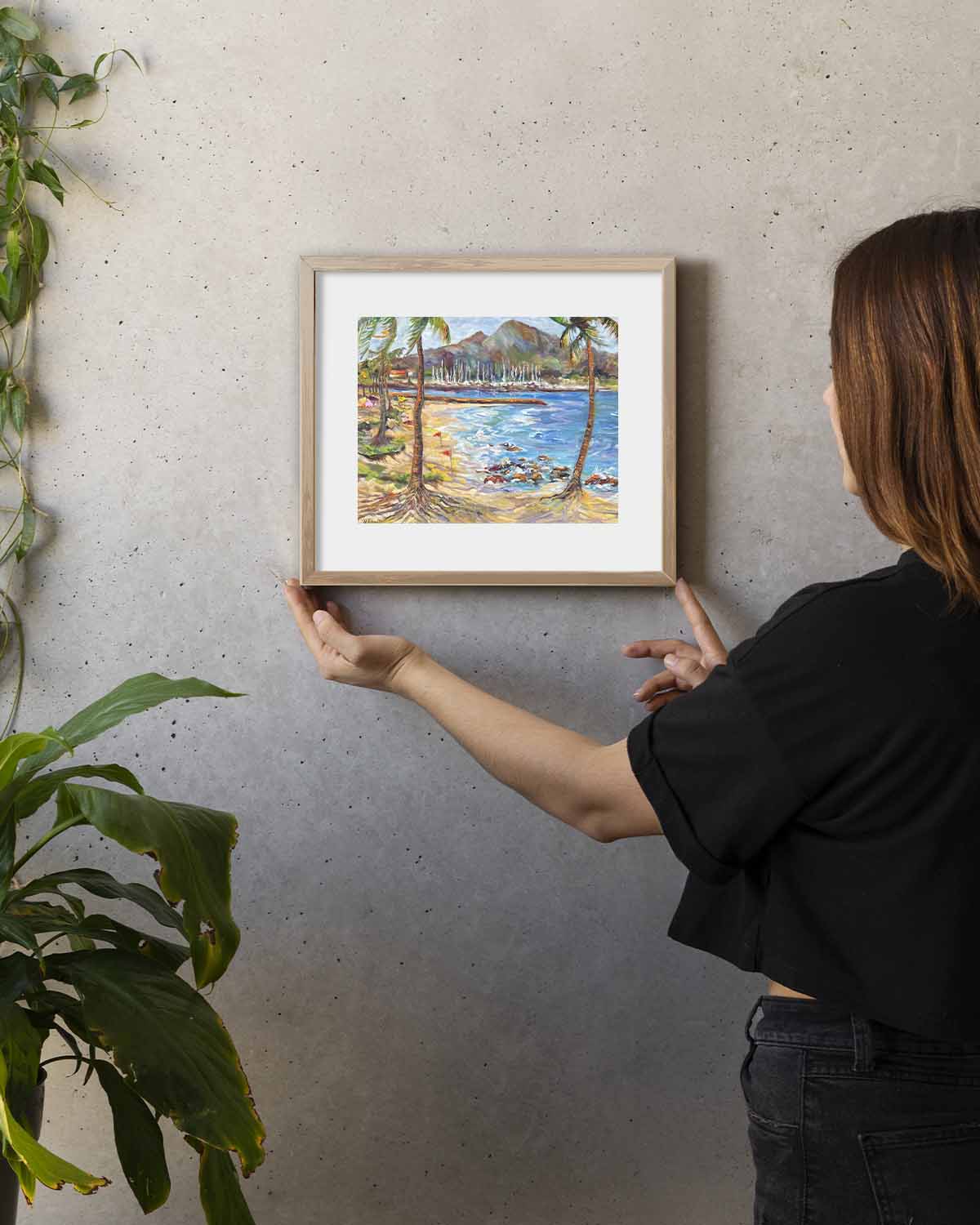 Hawaiian Poster - Haleiwa Beach Park view on Harbor & Alii Beach - Print 11” x 14” - North Shore - Oahu - Hawaii