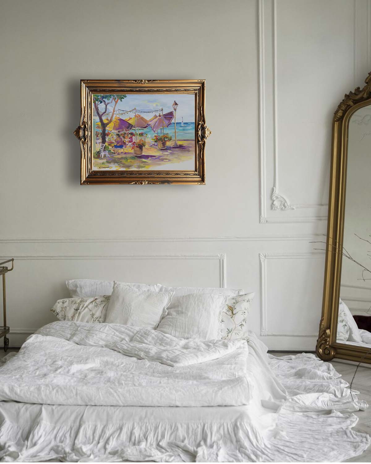 Umbrellas At Barefoot Beach Cafe - Oil Painting 24" x 18" - Honolulu Waikiki - Oahu - Hawaii