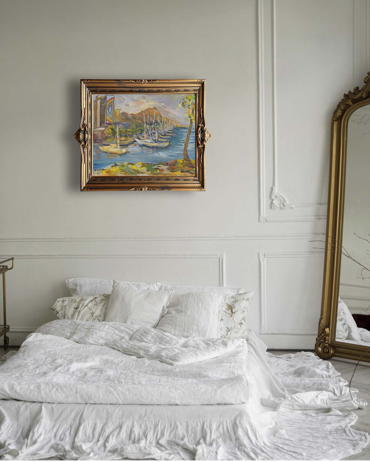 Waikiki & Diamond Head Volcano from Ala Wai Boat Harbor - Oil Painting 20" x 16" - Honolulu - Oahu - Hawaii