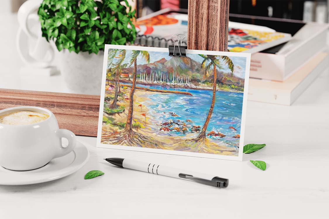 Haleiwa Beach Park view on Harbor & Alii Beach - Postcard 4" x 6" - North Shore - Oahu - Hawaii