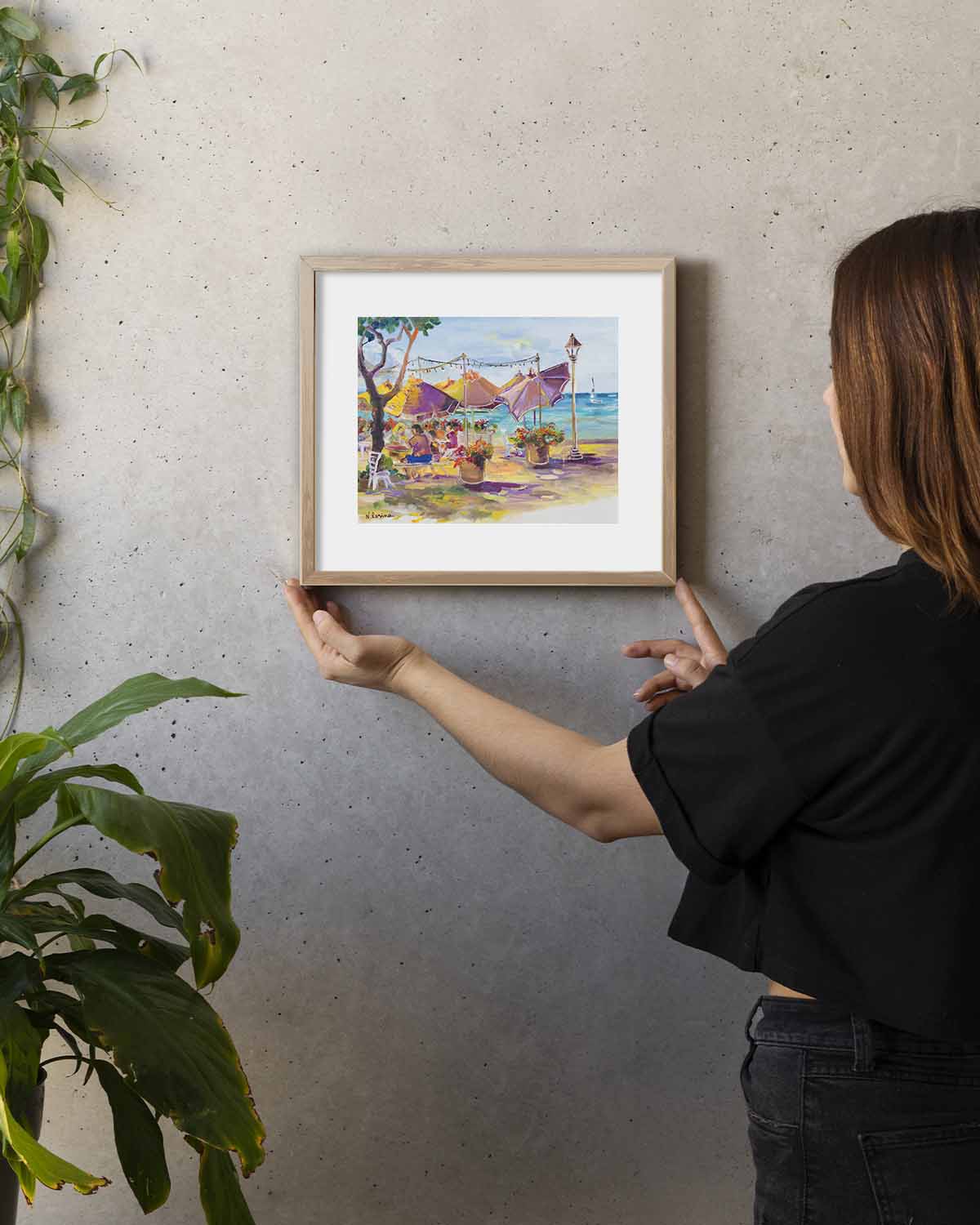 Hawaiian Poster - Umbrellas At Barefoot Beach Cafe - Print 11” x 14” - Honolulu Waikiki - Oahu - Hawaii