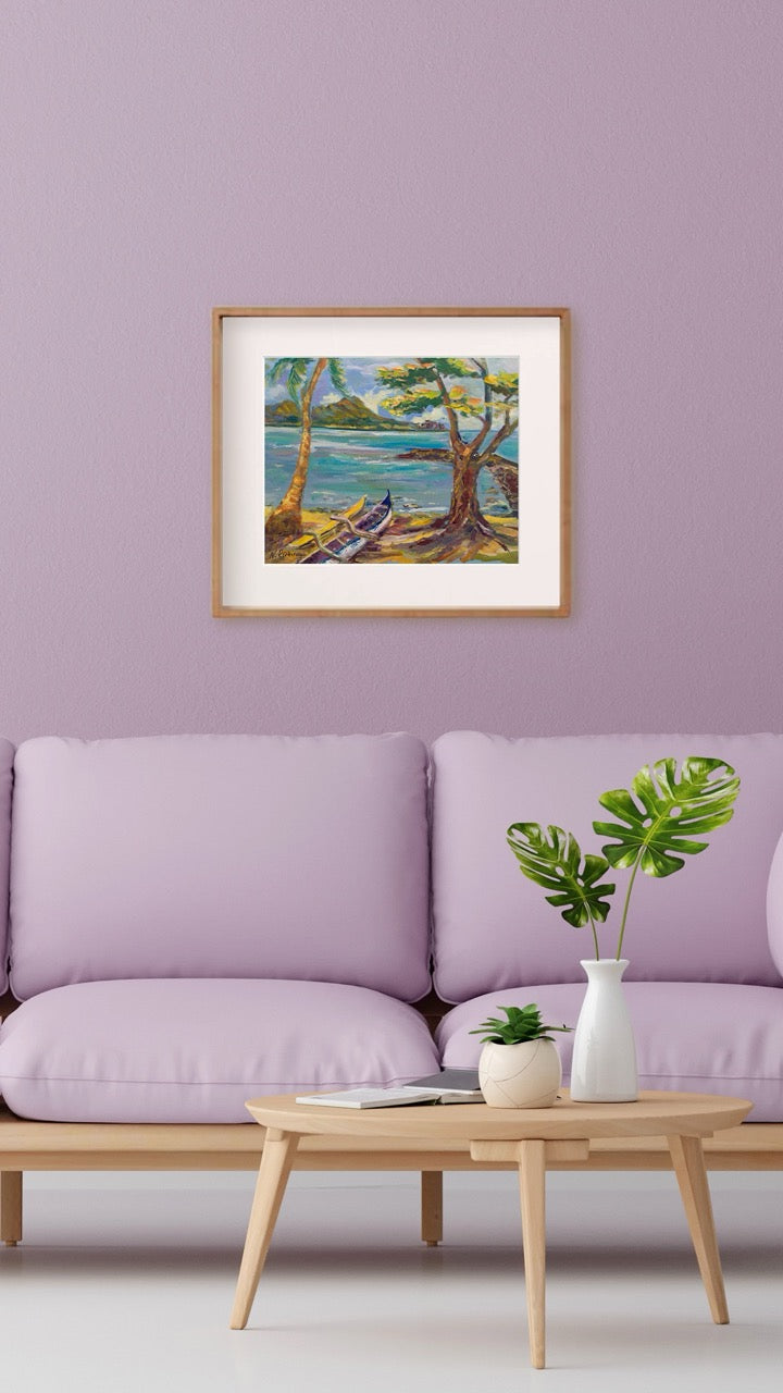 Hawaiian Poster - Diamond Head Volcano from Kahanamoku Beach - Print 11” x 14” - Waikiki Honolulu - Oahu - Hawaii