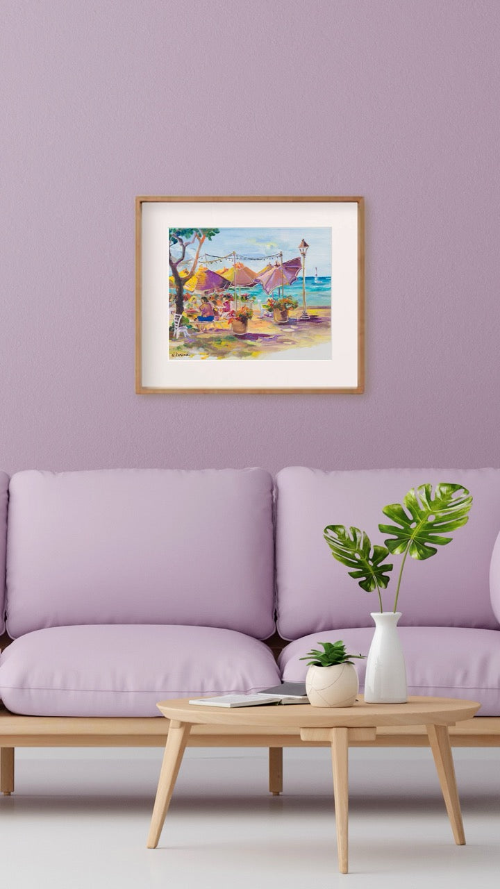 Hawaiian Poster - Umbrellas At Barefoot Beach Cafe - Print 11” x 14” - Honolulu Waikiki - Oahu - Hawaii