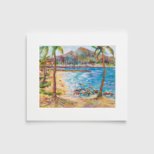 Hawaiian Poster - Haleiwa Beach Park view on Harbor & Alii Beach - Print 11” x 14”  - North Shore - Oahu - Hawaii