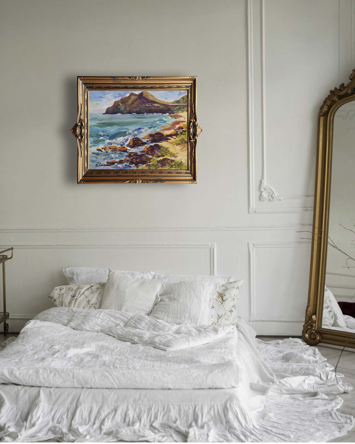 Makapuu Lighthouse & Cliff from the Beach Park - Oil Painting 20" x 16" - Honolulu Windward - Oahu - Hawaii
