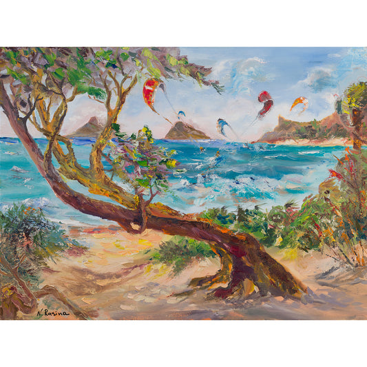 Mokulua Islands & Lanikai from Kalama Beach Park - Oil Painting 24" x 18"  - Kailua - Oahu - Hawaii
