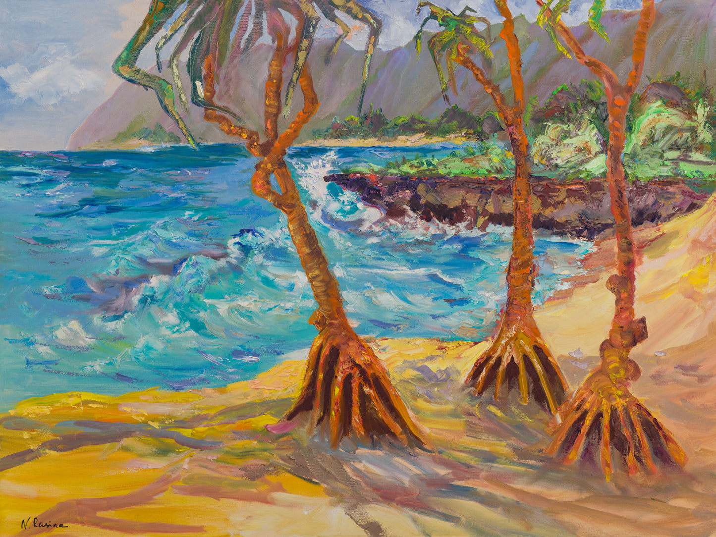 Running Trees - Big canvas oil painting original - Hawaiian landscape