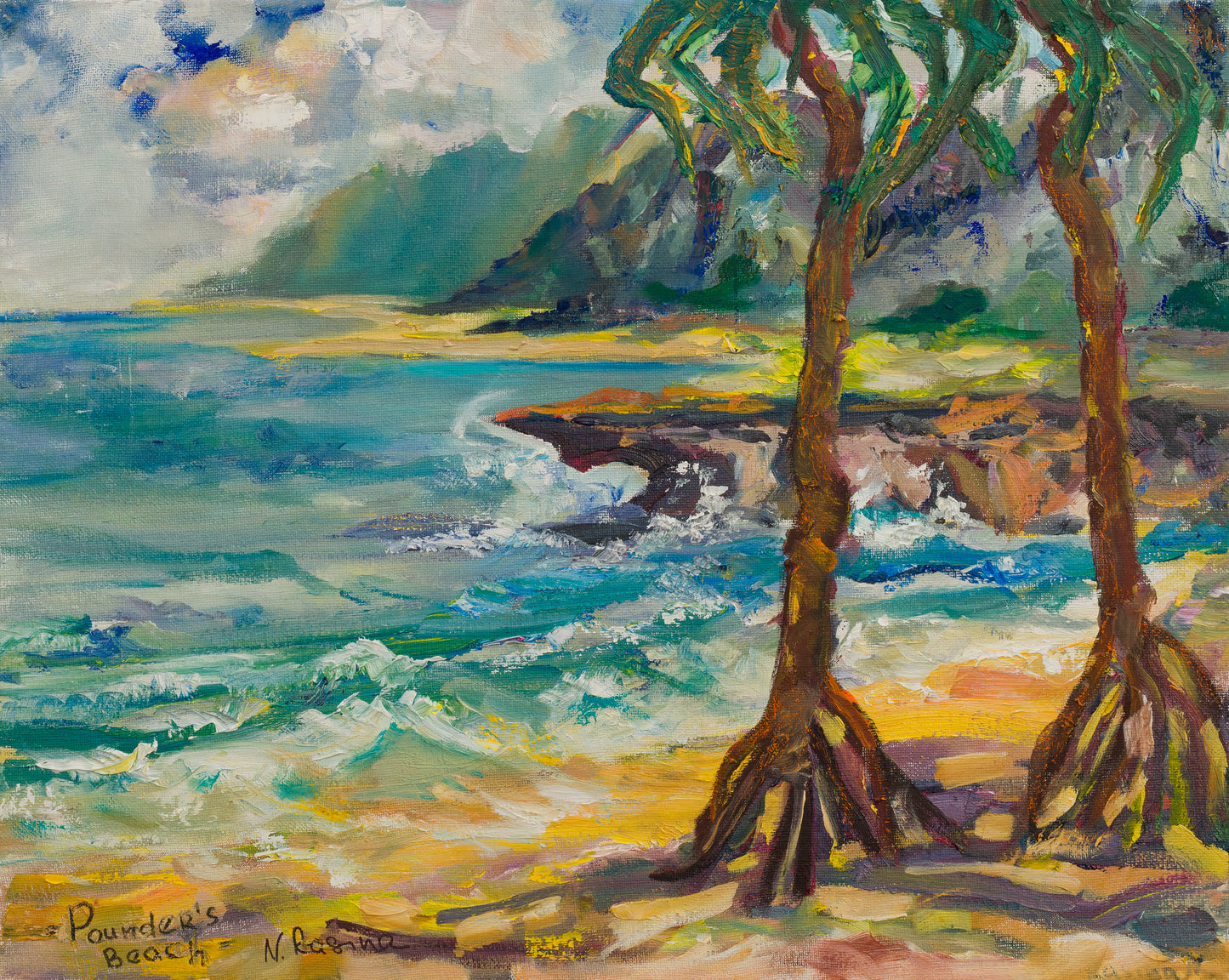 Pounders Beach - Oil painting original - Hawaiian landscape tropical wall art décor